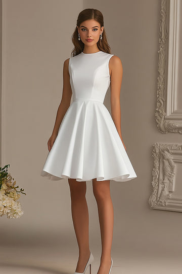 Satin A Line White Round Neck Graduation Dress